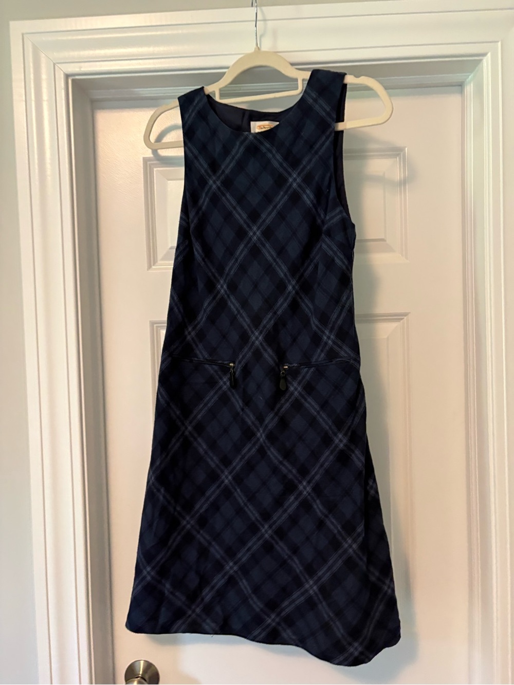 Talbots Vintage Sleeveless Navy Plaid A-Line Dress.